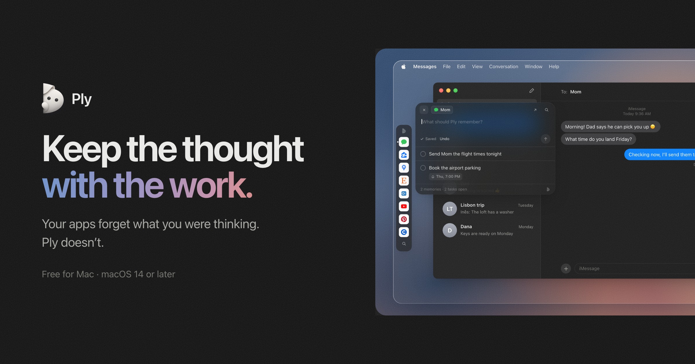 Ply, a native Mac app that keeps your thoughts attached to the work you're doing